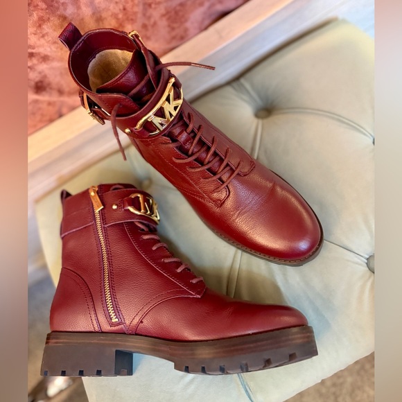 MICHAEL Michael Kors Shoes - MICHAEL Michael Kors Kincaid Combat Boot Lace Up Bootie Merlot SZ8